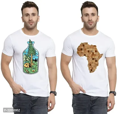 Stylish Polycotton White Printed Tees For Men Pack of 2