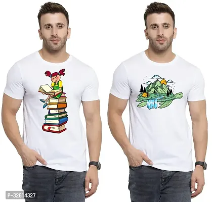 Reliable White Polycotton Printed T-Shirts For Men Pack Of 2