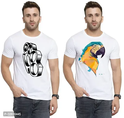 Reliable White Polycotton Printed Round Neck Tshirt For Men Pack Of 2-thumb0