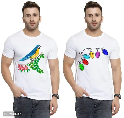 Reliable White Polycotton Printed Round Neck Tshirt For Men Pack Of 2-thumb0