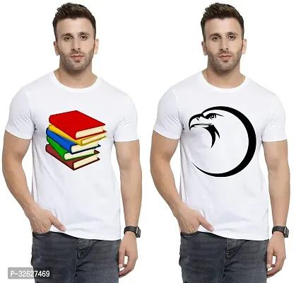 Stylish White Polycotton Round Neck T-Shirt For Men Pack Of 2-thumb0