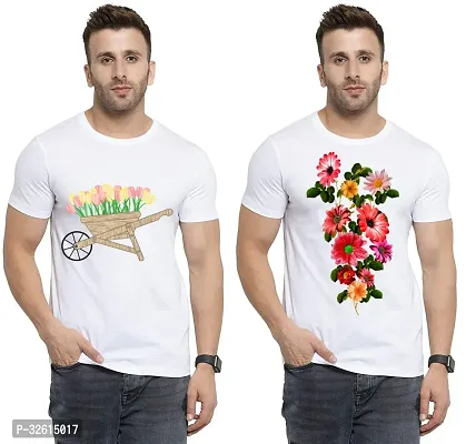 Elite White Polycotton Printed Round Neck Tees For Men- Pack Of 2-thumb0