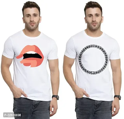 Stylish Polycotton White Printed Tees For Men Pack of 2