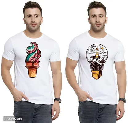 Stylish White Polycotton Printed T-Shirt For Men Pack Of 2-thumb0