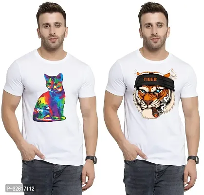 Stylish Polycotton White Printed Tees For Men Pack of 2-thumb0