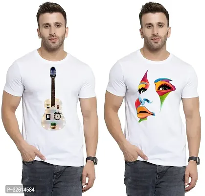 Reliable White Polycotton Printed T-Shirts For Men Pack Of 2