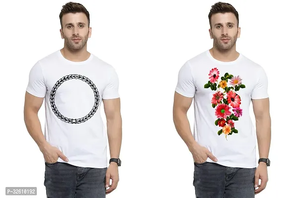 Reliable White Polycotton Printed Round Neck Tshirt For Men Pack Of 2-thumb0