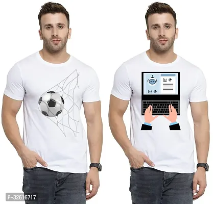 Reliable White Polycotton Printed Round Neck Tshirt For Men Pack Of 2-thumb0