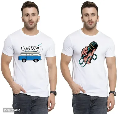 Stylish White Polycotton Printed T-Shirt For Men Pack Of 2