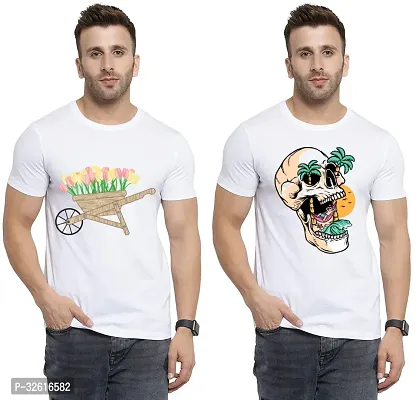 Reliable White Polycotton Printed Round Neck Tshirt For Men Pack Of 2-thumb0