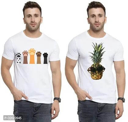 Stylish White Polycotton Printed T-Shirt For Men Pack Of 2-thumb0