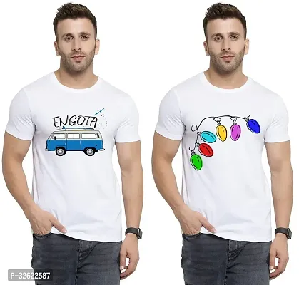 Stylish White Polycotton Printed T-Shirt For Men Pack Of 2-thumb0