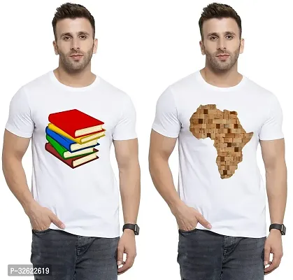 Stylish White Polycotton Printed T-Shirt For Men Pack Of 2-thumb0