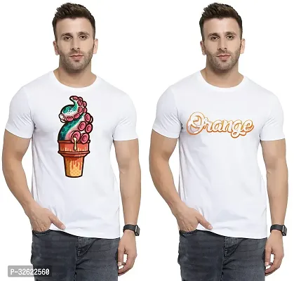 Stylish White Polycotton Printed T-Shirt For Men Pack Of 2-thumb0