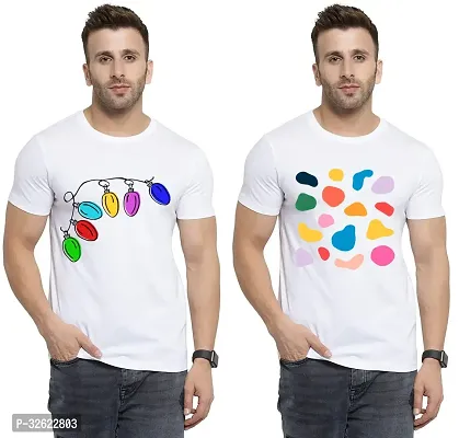 Stylish White Polycotton Printed T-Shirt For Men Pack Of 2-thumb0