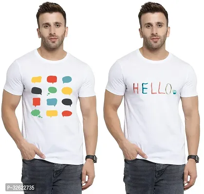 Stylish White Polycotton Printed T-Shirt For Men Pack Of 2-thumb0