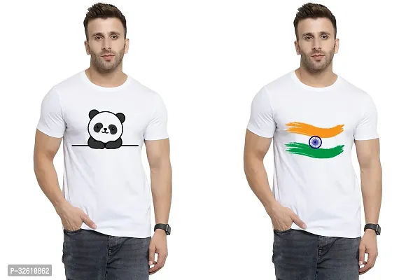 Reliable White Polycotton Printed Round Neck Tshirt For Men Pack Of 2