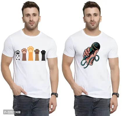 Stylish White Polycotton Printed T-Shirt For Men Pack Of 2-thumb0