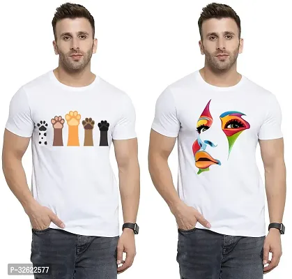 Stylish White Polycotton Printed T-Shirt For Men Pack Of 2