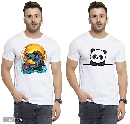 Stylish Polycotton White Printed Tees For Men Pack of 2