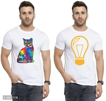 Stylish Polycotton White Printed Tees For Men Pack of 2-thumb0