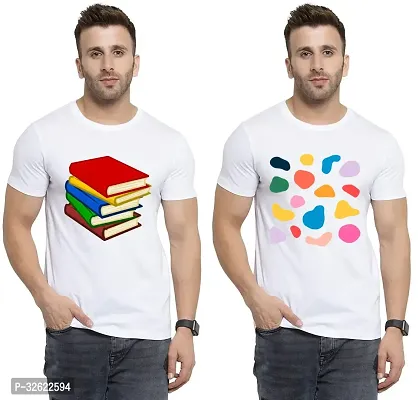 Stylish White Polycotton Printed T-Shirt For Men Pack Of 2-thumb0