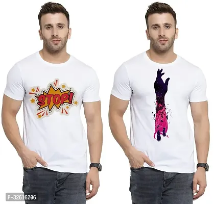 Stylish Polycotton White Printed Tees For Men Pack of 2