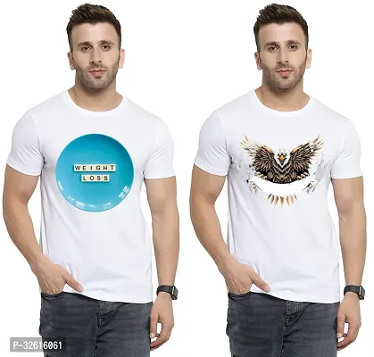 Reliable White Polycotton Printed Round Neck Tshirt For Men Pack Of 2-thumb0