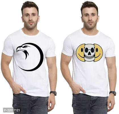 Reliable White Polycotton Printed Round Neck Tshirt For Men Pack Of 2-thumb0