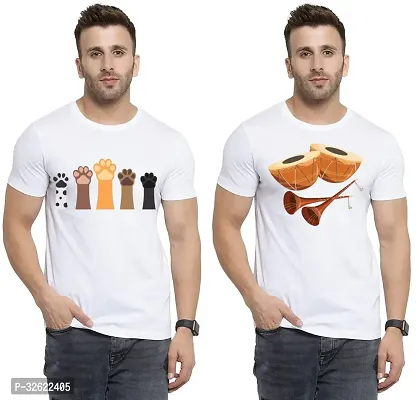 Stylish White Polycotton Printed T-Shirt For Men Pack Of 2-thumb0