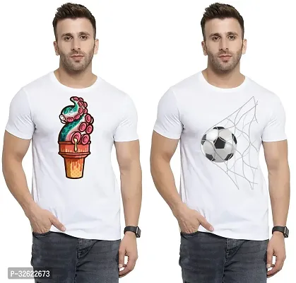 Stylish White Polycotton Printed T-Shirt For Men Pack Of 2