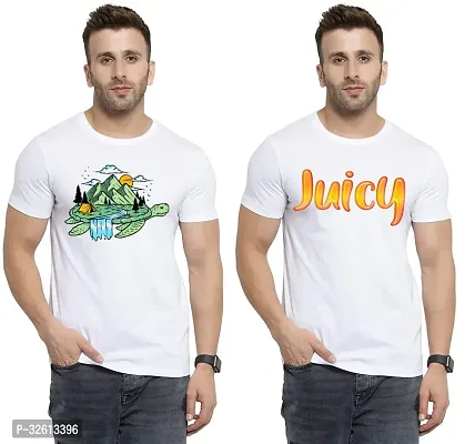 Reliable White Polycotton Printed T-Shirts For Men Pack Of 2