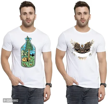 Stylish Polycotton White Printed Tees For Men Pack of 2