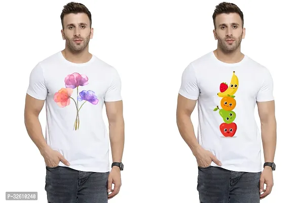 Reliable White Polycotton Printed Round Neck Tshirt For Men Pack Of 2-thumb0