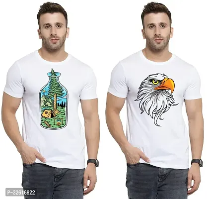 Stylish Polycotton White Printed Tees For Men Pack of 2