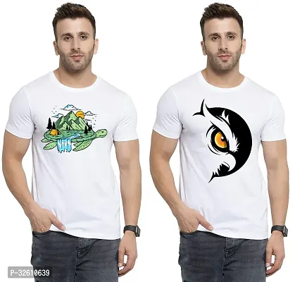 Reliable White Polycotton Printed Round Neck Tshirt For Men Pack Of 2-thumb0