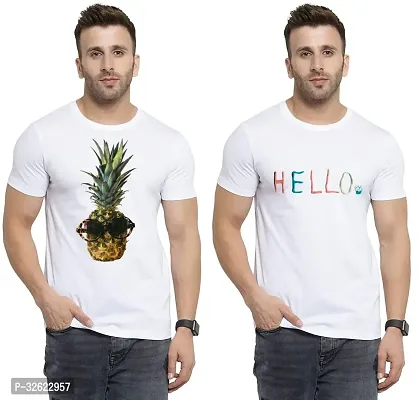 Stylish White Polycotton Printed T-Shirt For Men Pack Of 2-thumb0