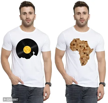 Reliable Polycotton Printed Round Neck Tees For Men Pack Of 2