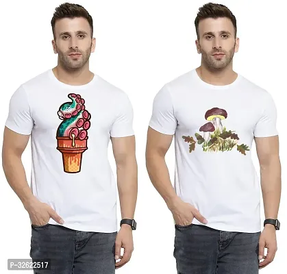 Stylish White Polycotton Printed T-Shirt For Men Pack Of 2-thumb0