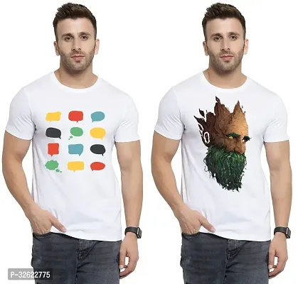 Stylish White Polycotton Printed T-Shirt For Men Pack Of 2-thumb0