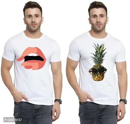 Reliable Polycotton Printed Round Neck Tees For Men Pack Of 2-thumb0