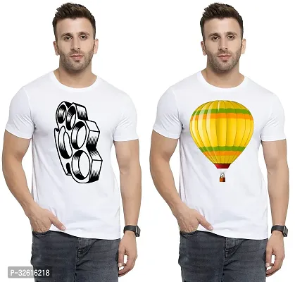 Reliable White Polycotton Printed Round Neck Tshirt For Men Pack Of 2-thumb0