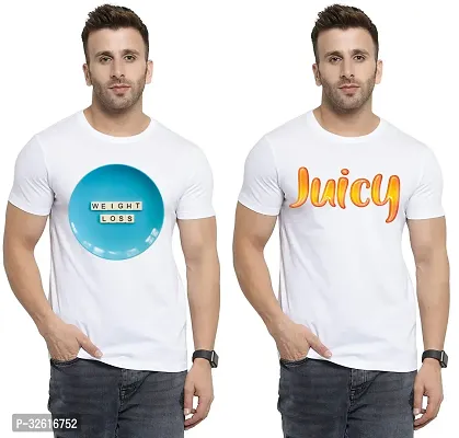 Reliable White Polycotton Printed Round Neck Tshirt For Men Pack Of 2-thumb0