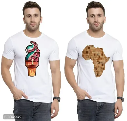 Stylish White Polycotton Printed T-Shirt For Men Pack Of 2-thumb0