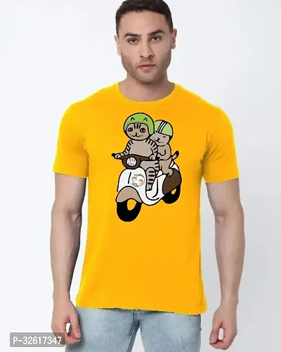 Stylish Polycotton Yellow Printed Tees For Men-thumb0