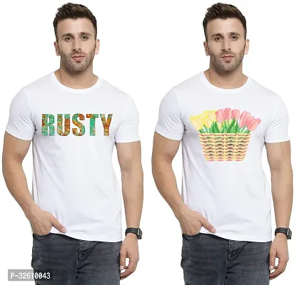 Reliable White Polycotton Printed Round Neck Tshirt For Men Pack Of 2-thumb0