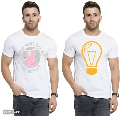 Reliable White Polycotton Printed T-Shirts For Men Pack Of 2