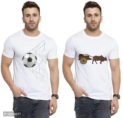 Reliable White Polycotton Printed Round Neck Tshirt For Men Pack Of 2-thumb0