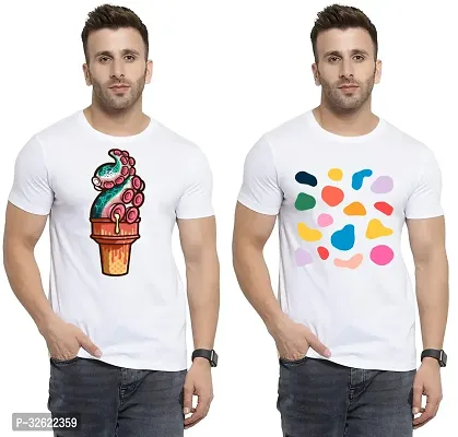 Stylish White Polycotton Printed T-Shirt For Men Pack Of 2