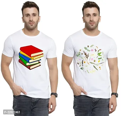 Stylish White Polycotton Printed T-Shirt For Men Pack Of 2-thumb0